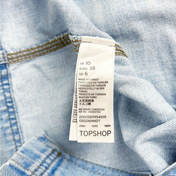 Topshop Moto Denim Jean Snap Front Dress Light Wash Square Neck Size 6 - Picture 6 of 7